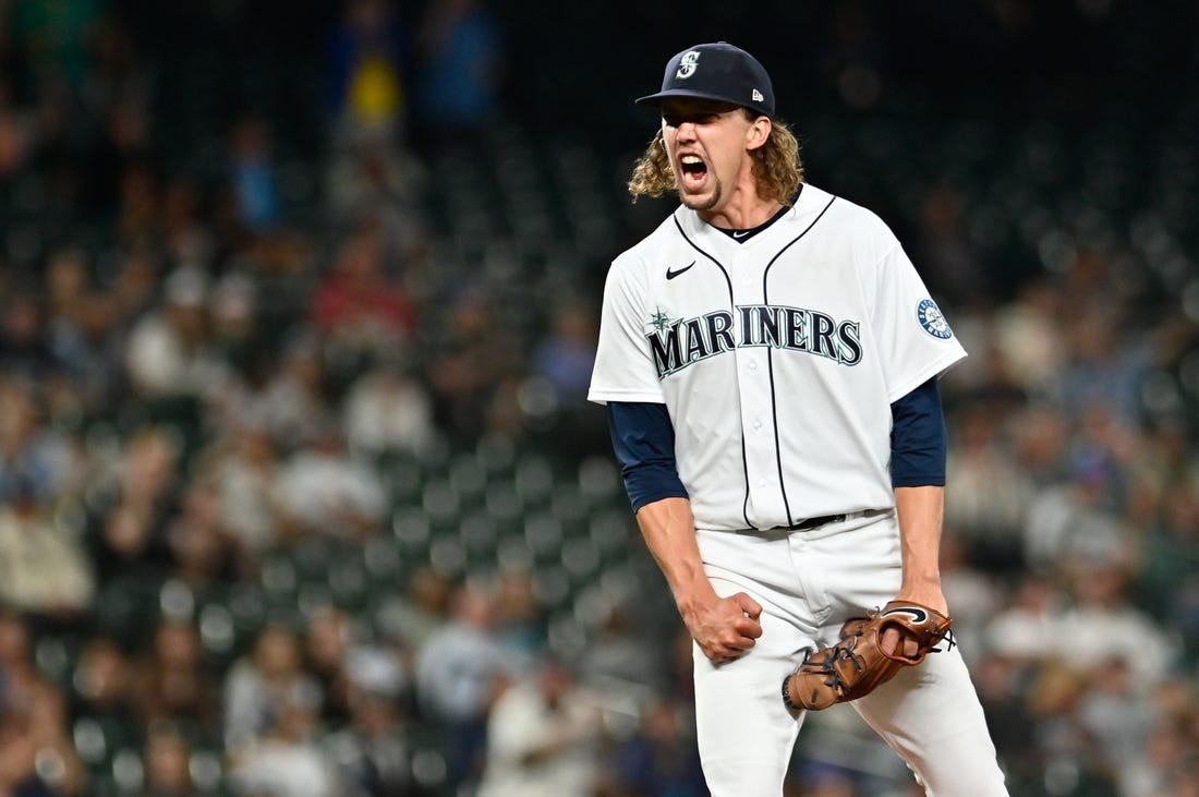 Seattle Mariners' Logan Gilbert plays during a baseball game