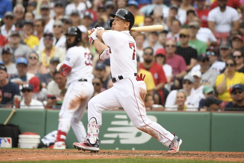 Masataka Yoshida of the Boston Red Sox bats against the Kansas