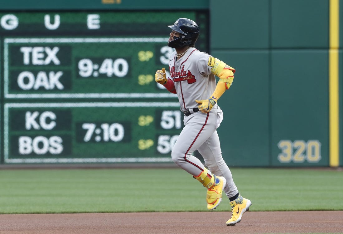 Ronald Acuña taken out of game after being hit by 97 mph pitch