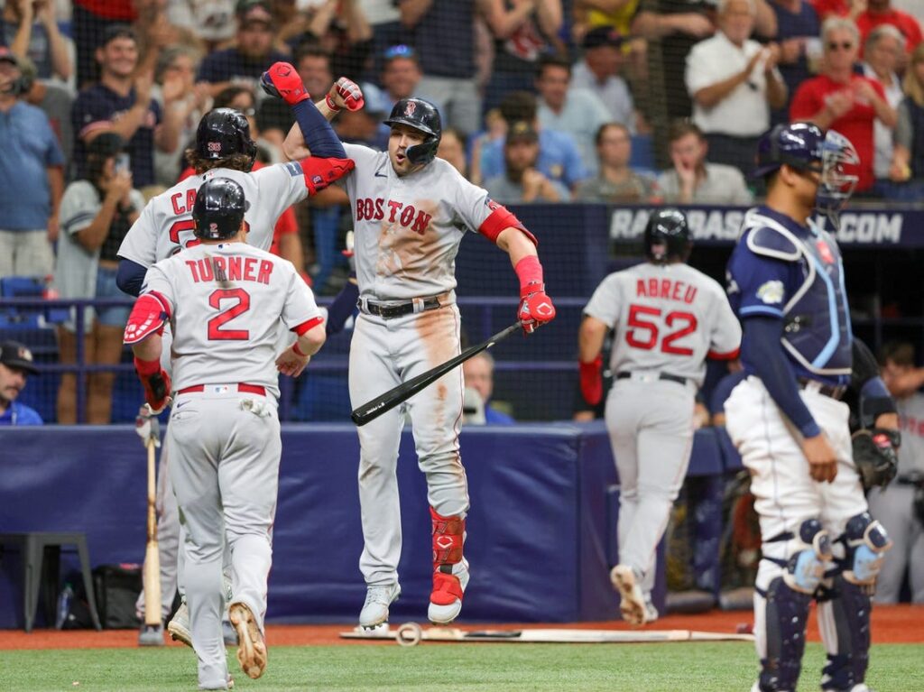 Triston Casas of the Boston Red Sox walks through the batting