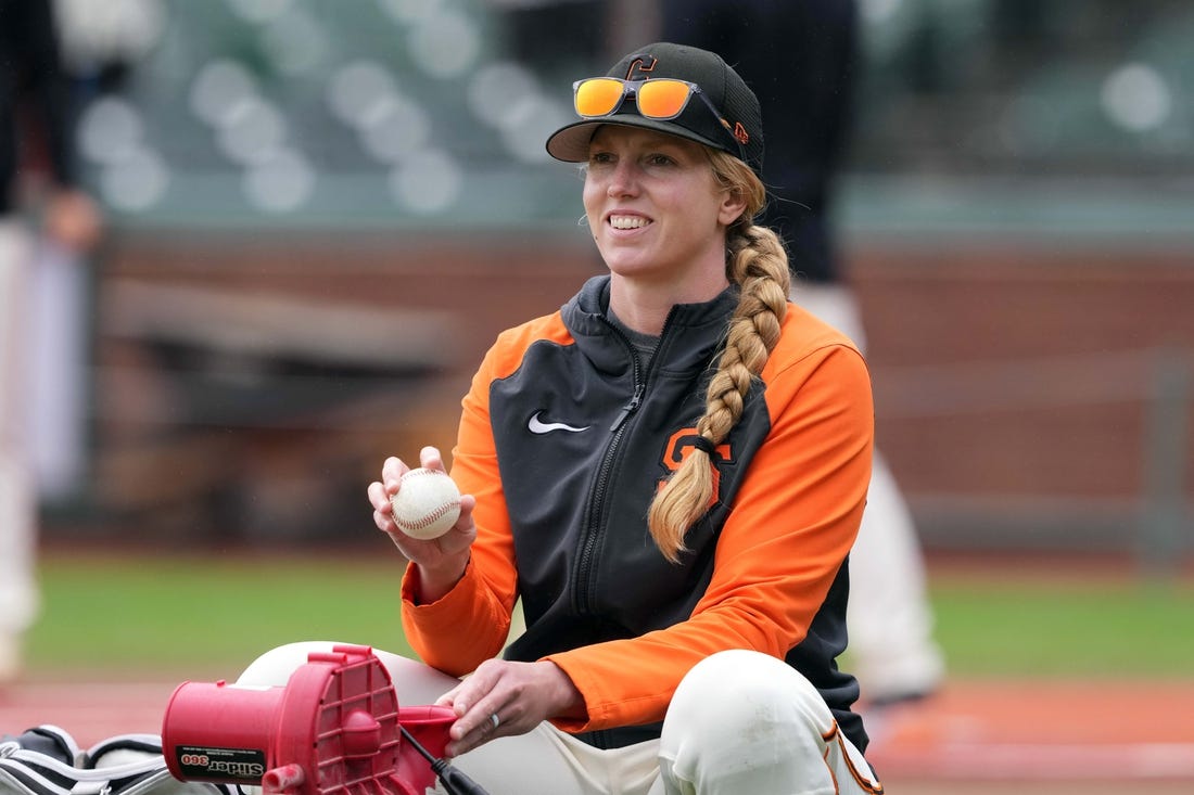 Assistant coach Alyssa Nakken interviews for Giants manager