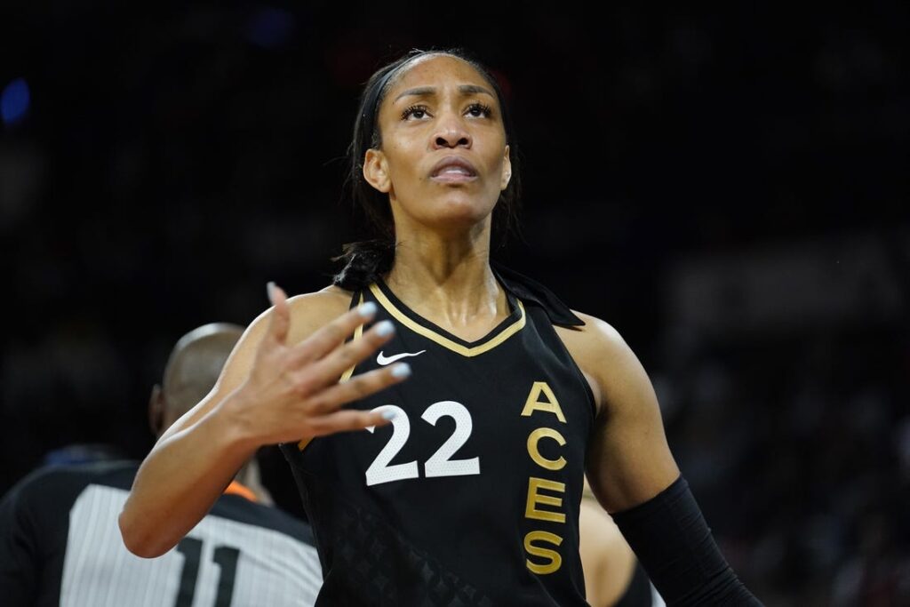 Las Vegas Aces Wilson reacts