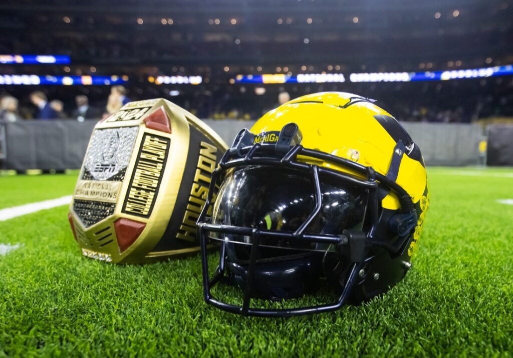 michigan, football, helmet, view