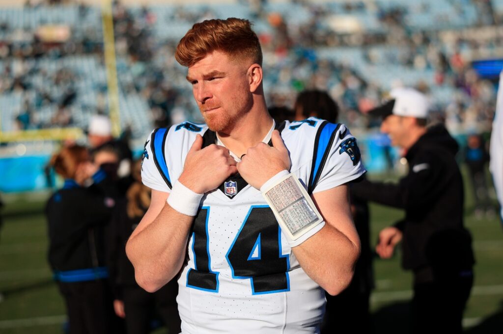 Andy Dalton looks on