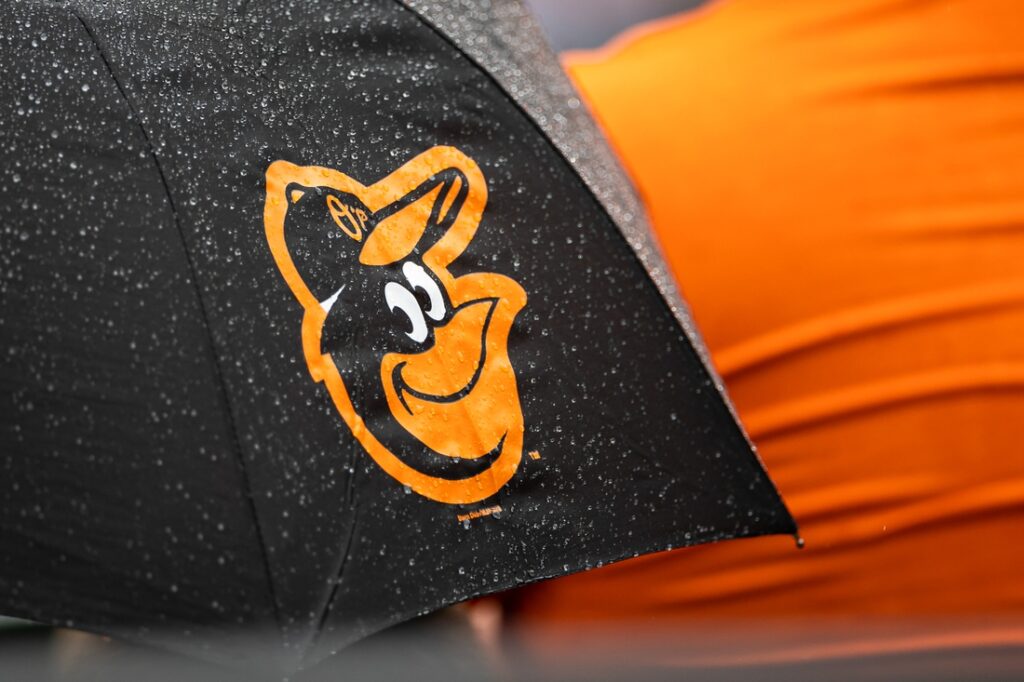 A Baltimore Orioles logo is seen
