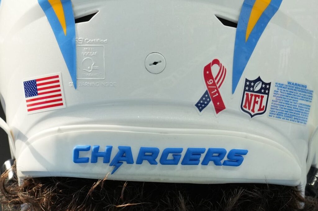 chargers, helmet, view