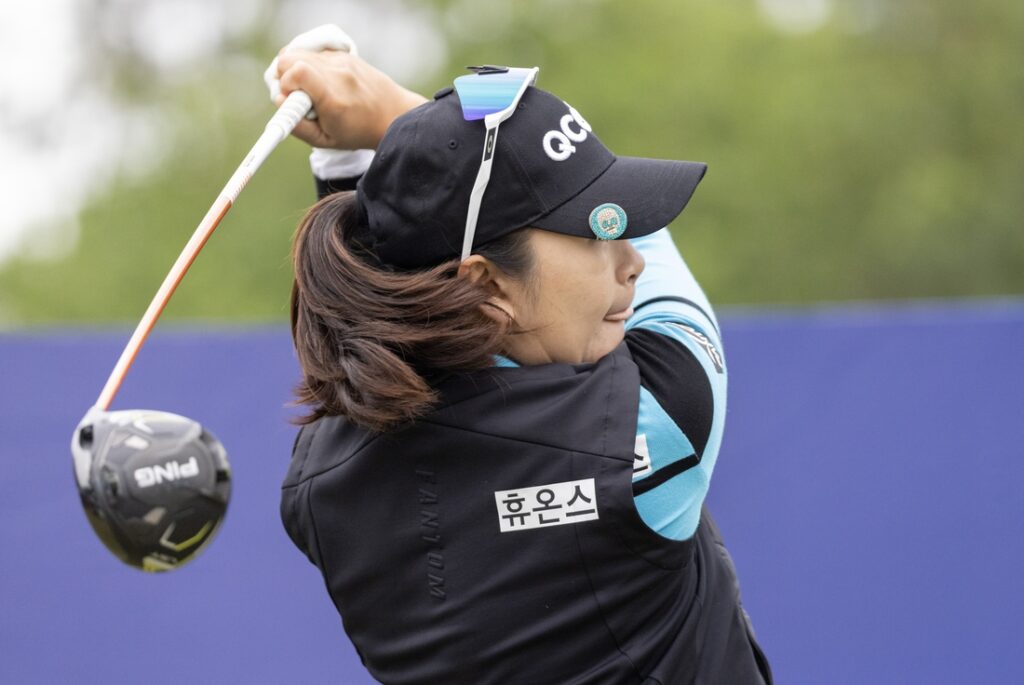 Apr 23, 2023; The Woodlands, Texas, USA;  A Lim Kim (KOR) drives off the first tee
