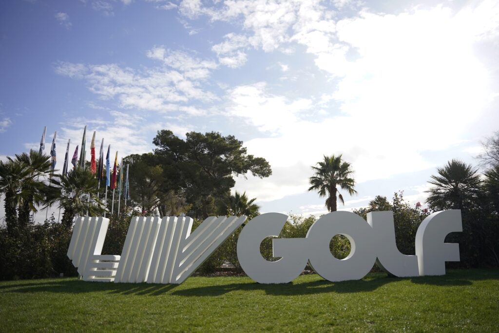 arafed view of a large white sign that says golf