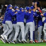 Toronto Blue Jays celebrate winning Game 4 of their 2025 NLDS series against the New York Yankees.