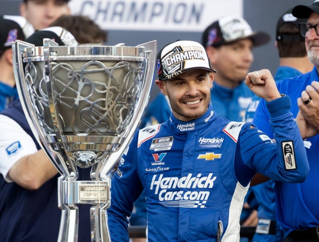 Kyle Larson celebrates