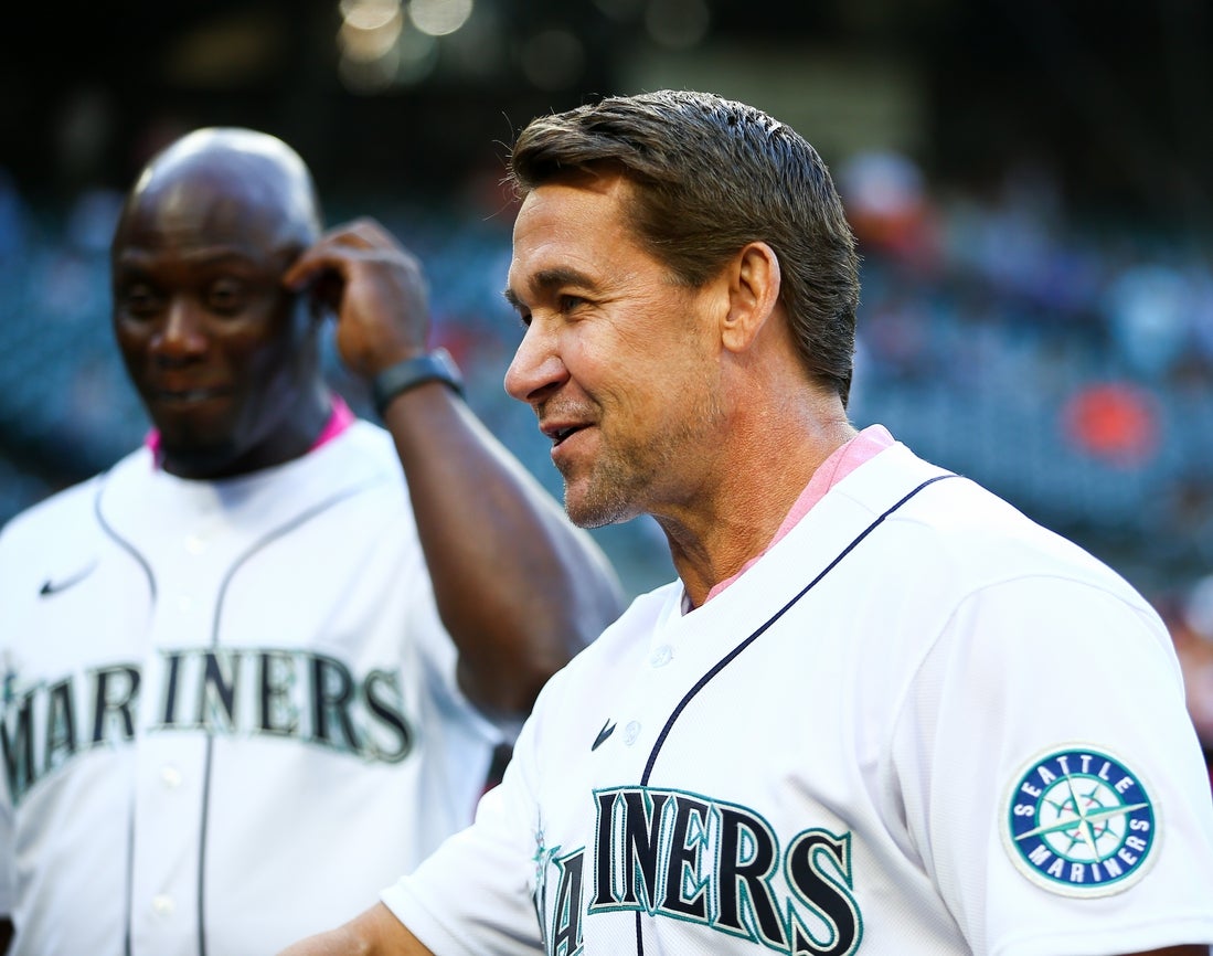 Jul 22, 2022; Seattle, Washington, USA; Former Seattle Mariners player Bret Boone smiles during pregame activities before the game against the Houston Astros at T-Mobile Park. Mandatory Credit: Lindsey Wasson-Imagn Images