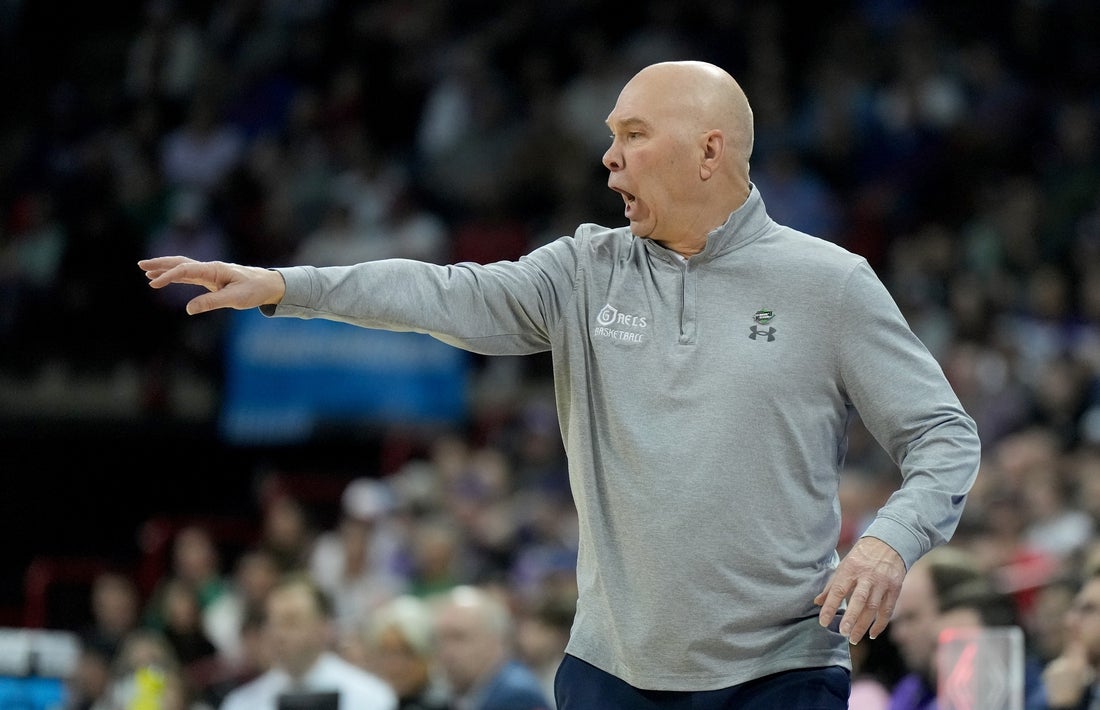 Mar 22, 2024; Spokane, WA, USA; St. Mary's Gaels head coach Randy Bennett during the first half in the first round of the 2024 NCAA Tournament against the Grand Canyon Antelopes at Spokane Veterans Memorial Arena. Mandatory Credit: Kirby Lee-Imagn Images