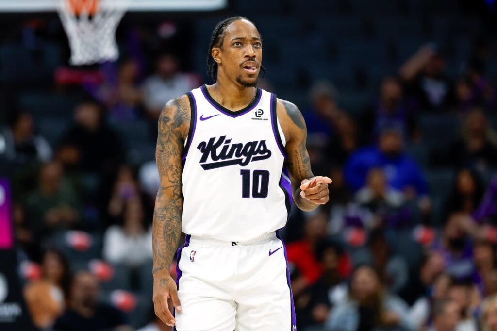 DeMar DeRozan reacts