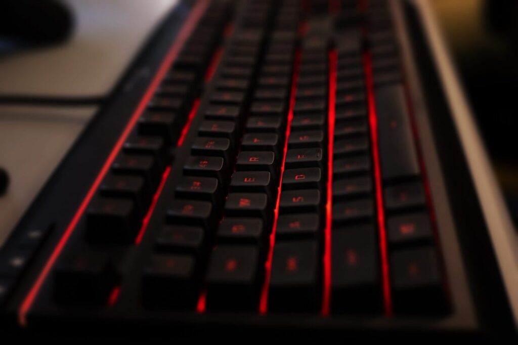 A custom gaming keyboard backlit with red LED lights