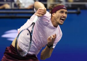Alexander Zverev serves